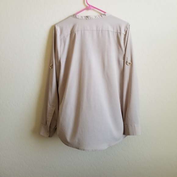 Calvin Klein Tan Career Wear Blouse Tab Sleeve L - Picture 7 of 7